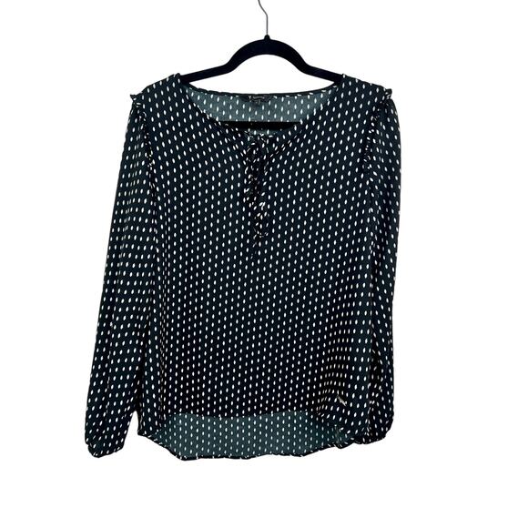 VAN HEUSEN Size Large Printed Top with Tie-Up Neckline Long Sleeve B&W - Picture 1 of 16